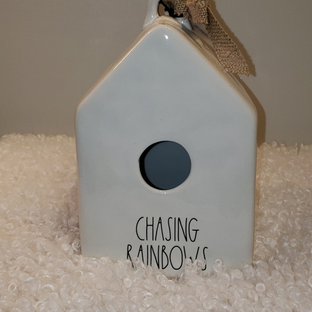 Rae dunn White CHASING RAINBOWS Square Birdhouse